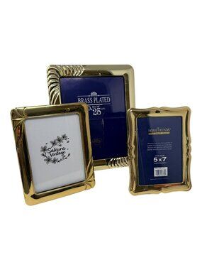 Vintage Brass Photo Frames Set 3 8x10 5x7 Mixed Sizes 1980s Shiny Curvy